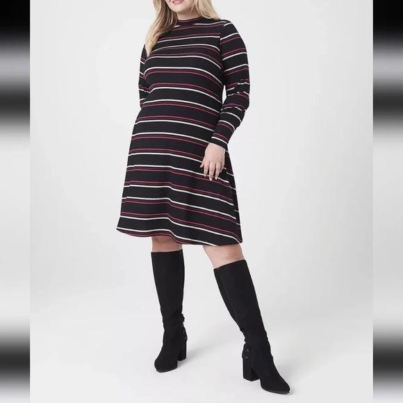 LANE BRYANT NWT Striped Mock Neck Ribbed Long Sleeve Dress Plus Size 26/28 - Picture 1 of 8